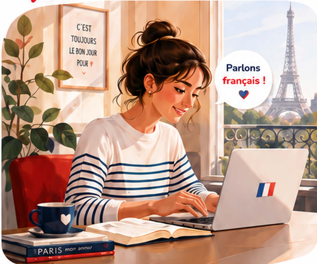 Student learning French online